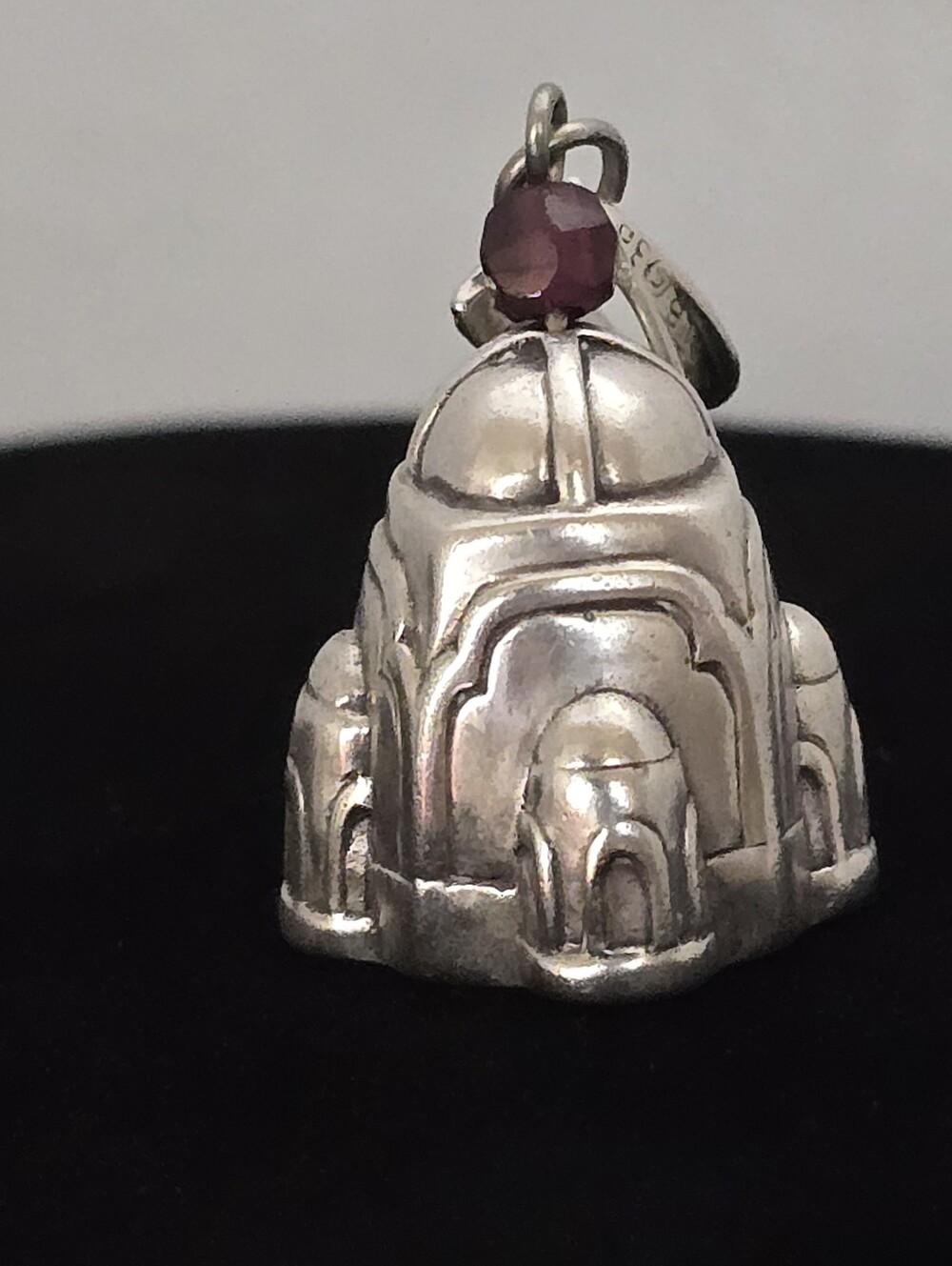 Vintage 'GRB' Gordon R Barnett Sterling Silver Temple Bell Pendant 1.7 Inch